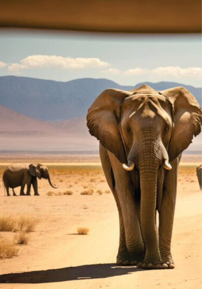 Adult elephant and  baby elephant walking on a dirt road on affordable 4-day Africa fly in safari packages