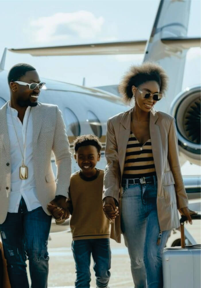 A family of three a man a woman and a child walking and holding hands together on Masai Mara Fly-in Family Safari in Kenya